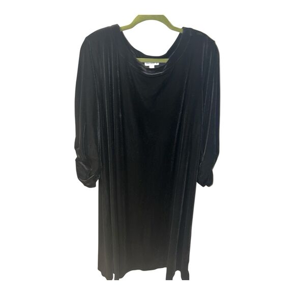 Susan Graver Dress Womens 2X Black Velvet Midi Shift Velour Dark Romantic Soft - Picture 1 of 7